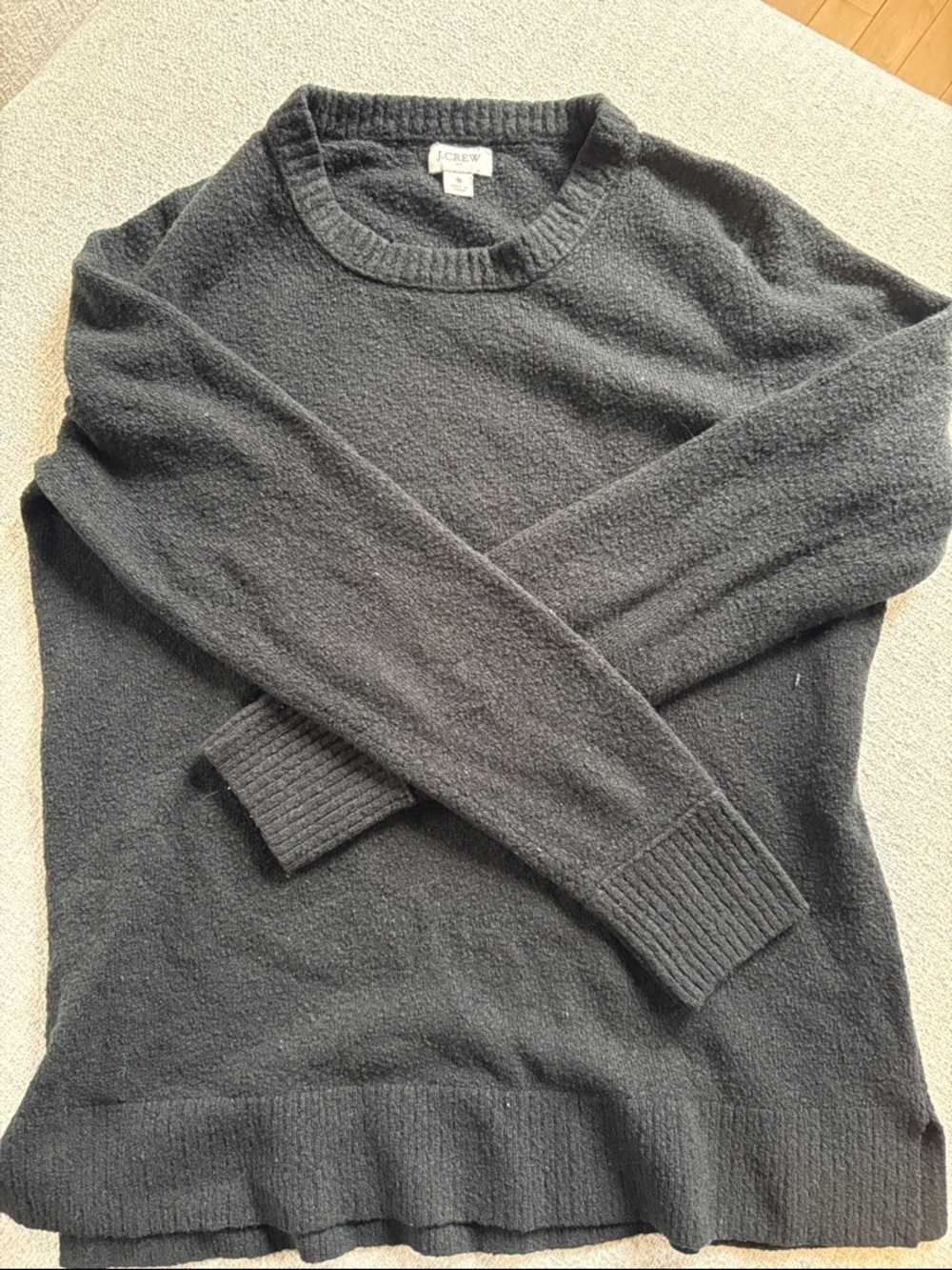 J. Crew Womens Dark Charcoal Gray Crewneck Knit Sweater Ribbed Cuffs Small